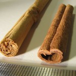 Cinnamon bark scrolls: True cinnamon (left); Cassia (right)